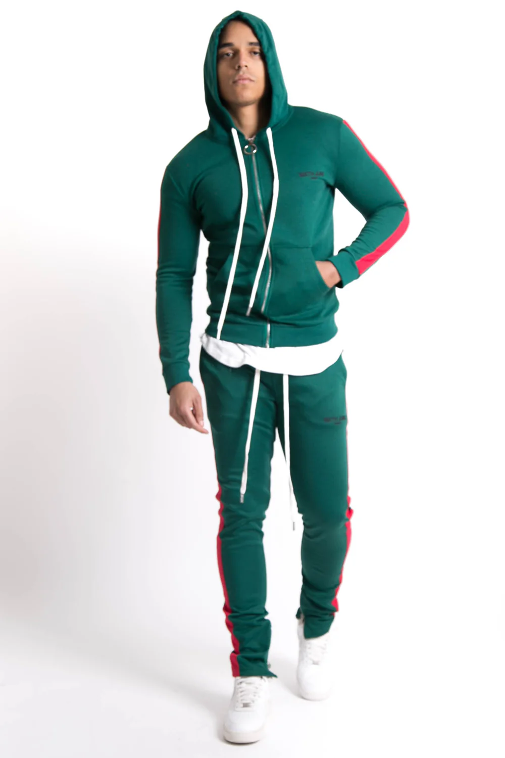 Sweat capuche bandes Sixth June vert rouge - Image 4