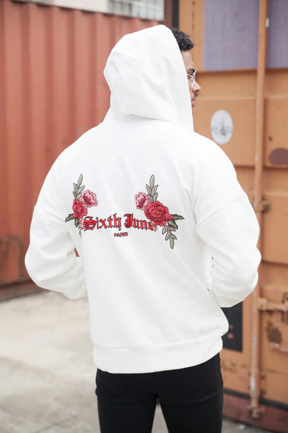 Sweat capuche brodé roses blanc - Image 5