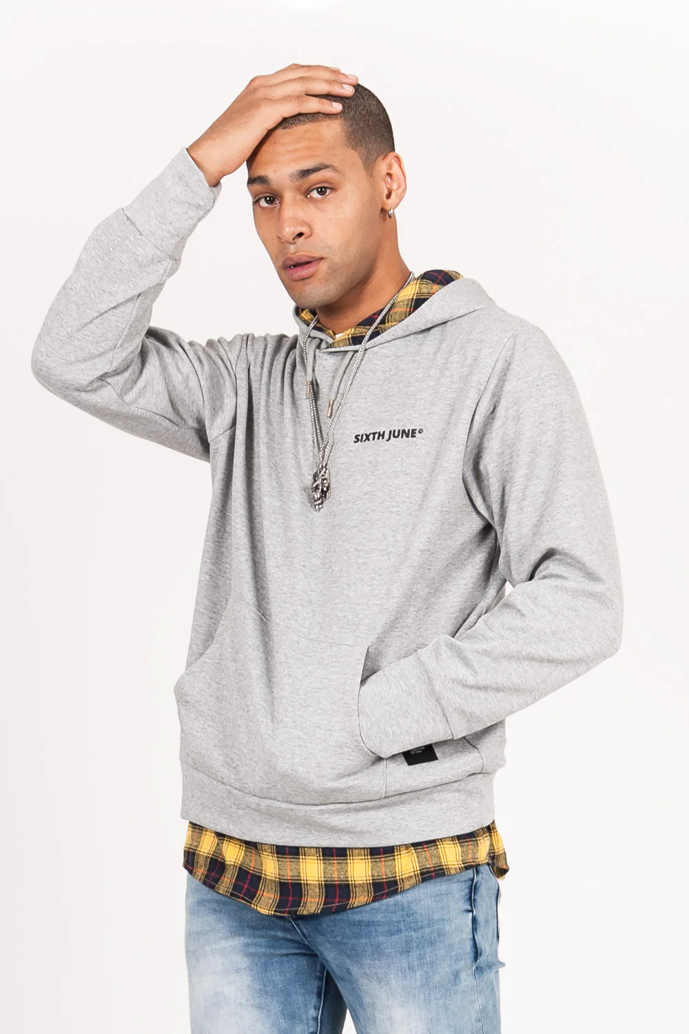 Sweat capuche carreaux logo noir - Image 2