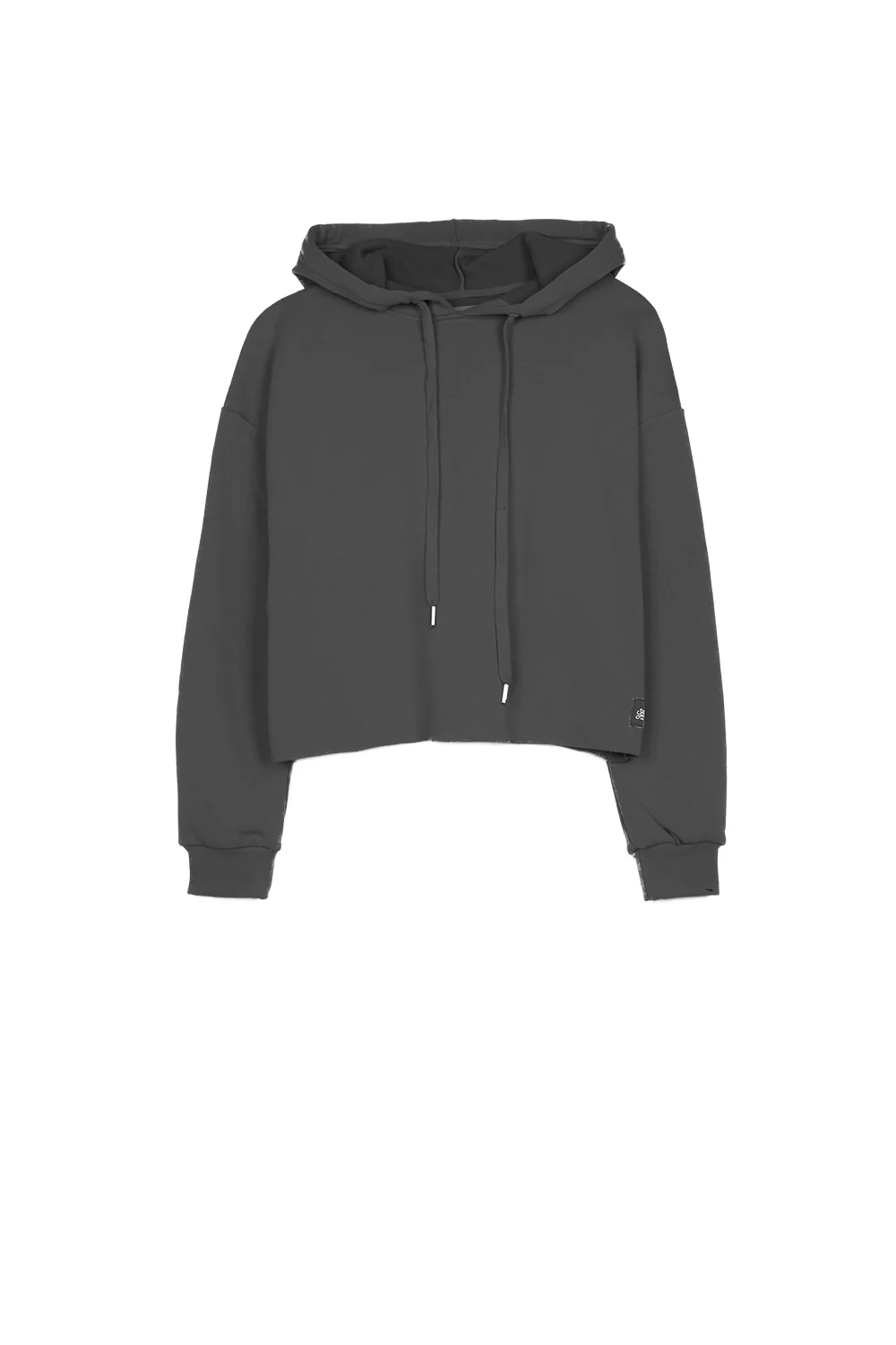Sweat capuche court large gris foncé