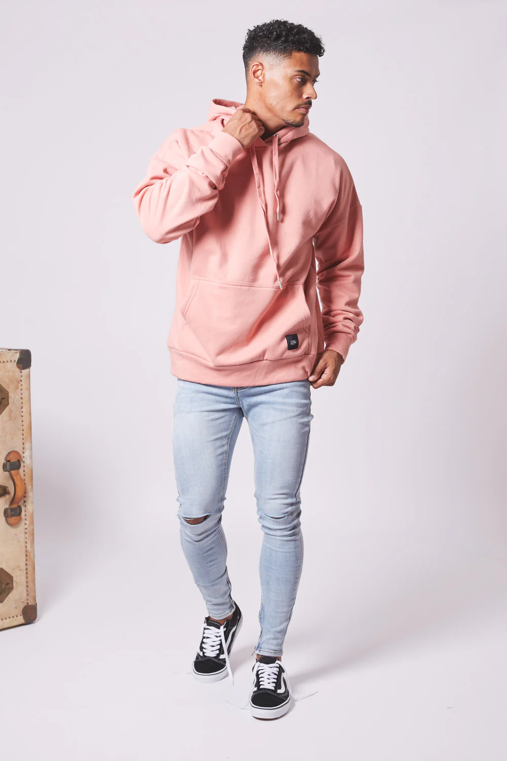 Sweat capuche épaules tombantes rose foncé - Image 2