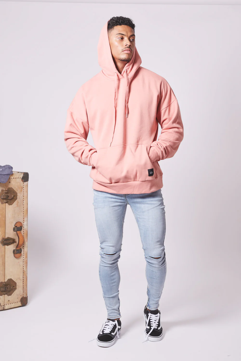 Sweat capuche épaules tombantes rose foncé - Image 3