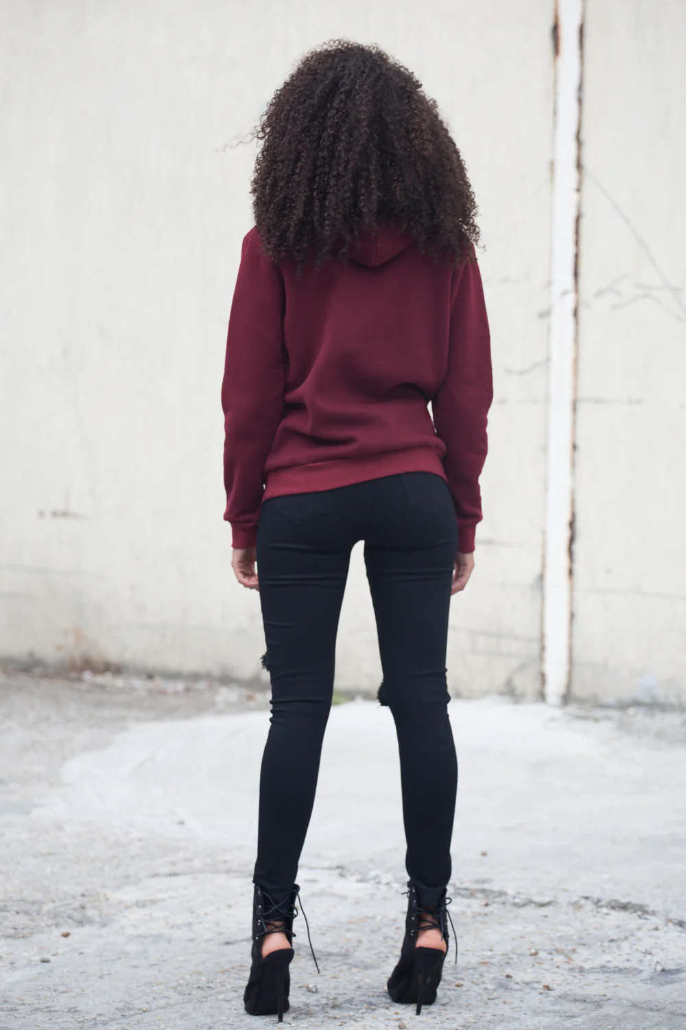 Sweat capuche fourrure Femme bordeaux 2165C - Image 5