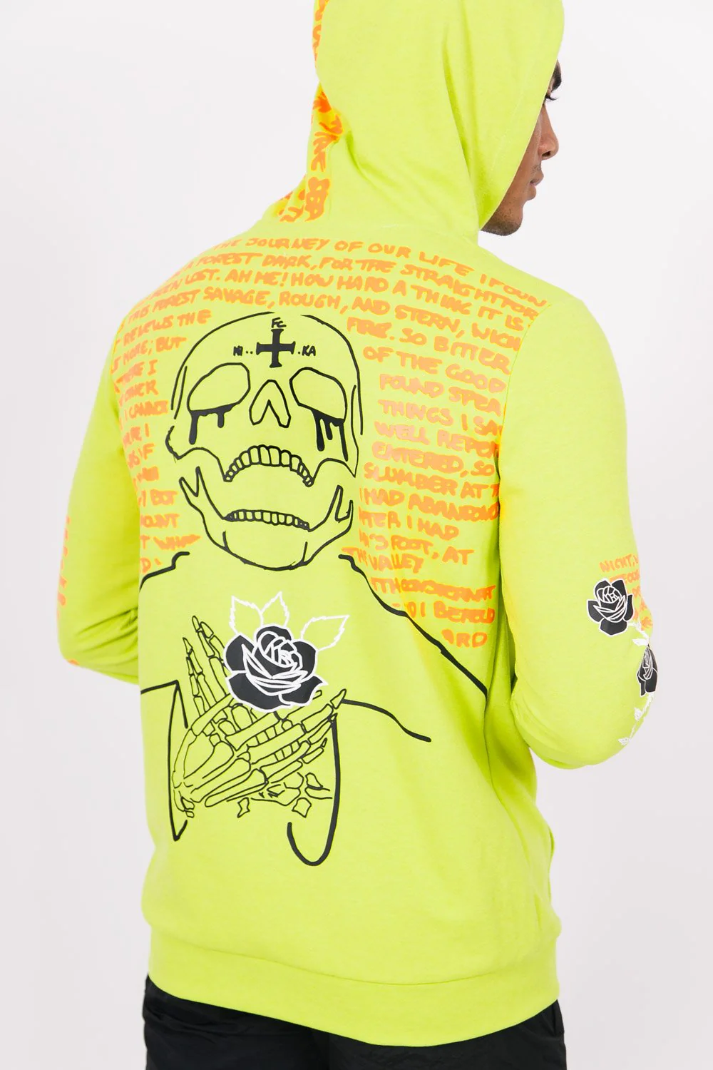 Sweat capuche imprimé tête de mort jaune fluo - Image 3