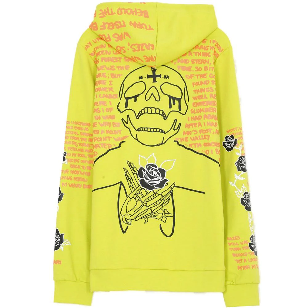 Sweat capuche imprimé tête de mort jaune fluo - Image 6