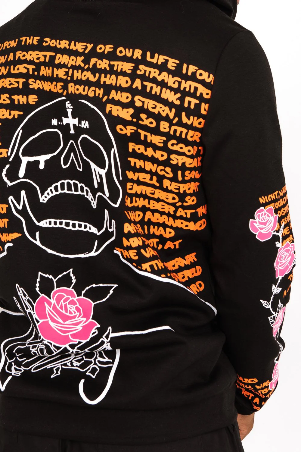 Sweat capuche imprimĂ© tĂȘte de mort noir orange - Image 3