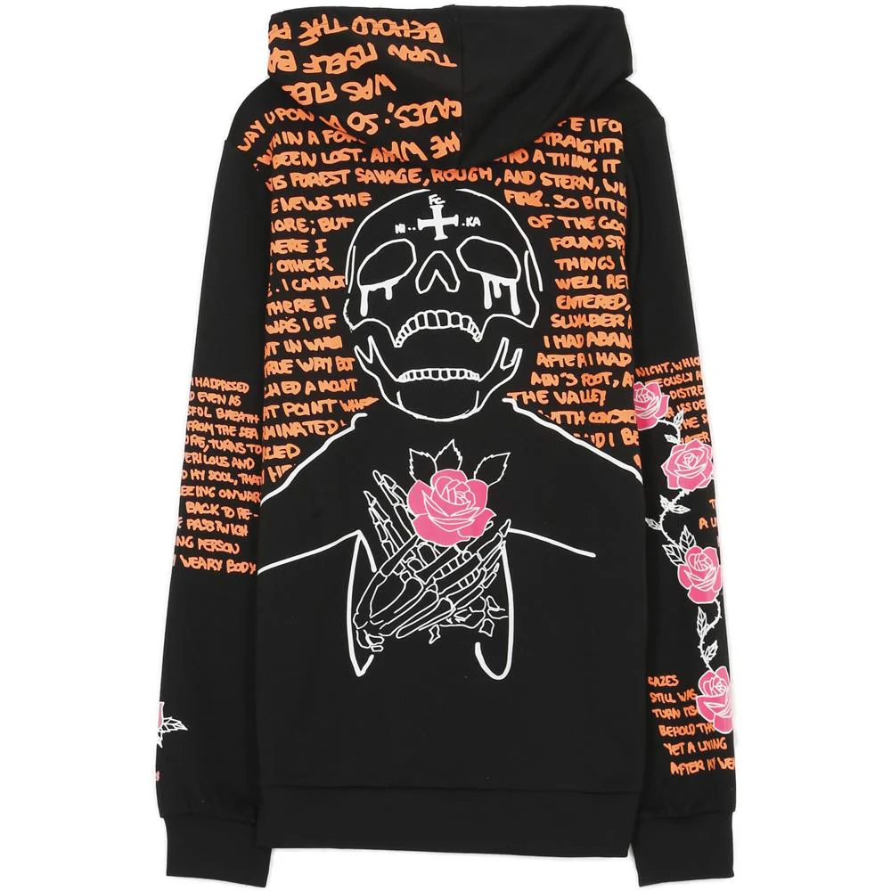 Sweat capuche imprimĂ© tĂȘte de mort noir orange - Image 6