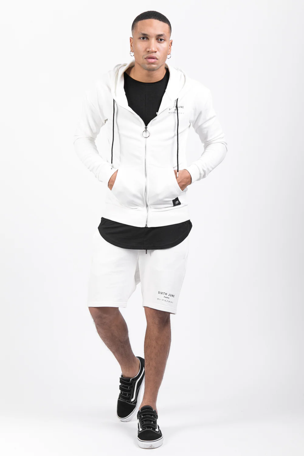 Sweat capuche Paris GPS zippé blanc - Image 2
