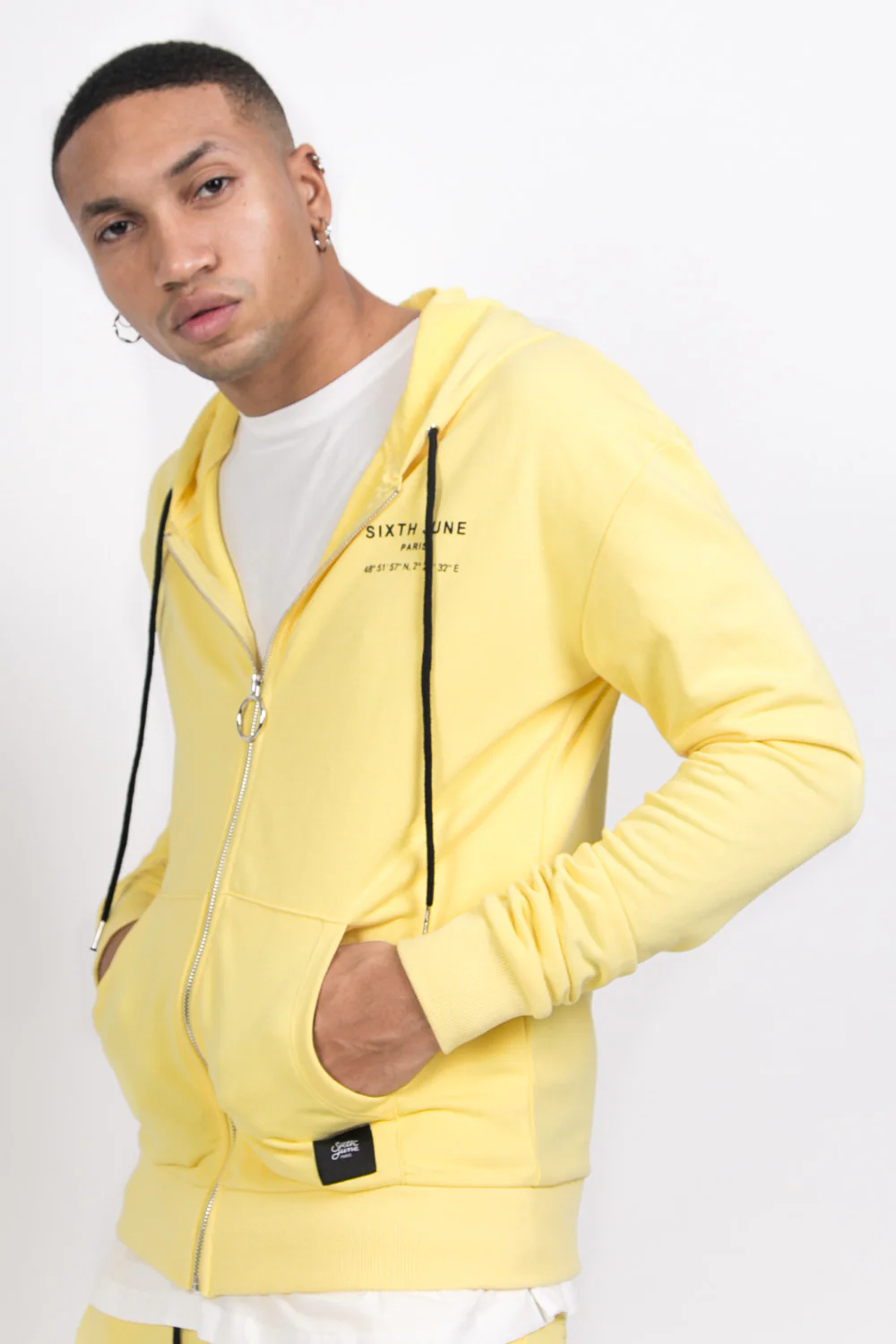 Sweat capuche Paris GPS zippé jaune - Image 5
