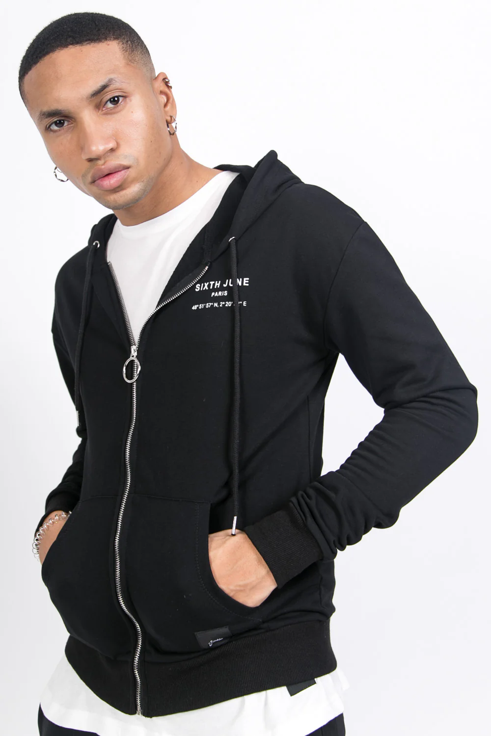 Sweat capuche Paris GPS zippé noir - Image 5