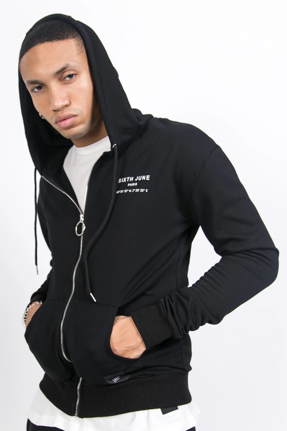 Sweat capuche Paris GPS zippé noir - Image 7