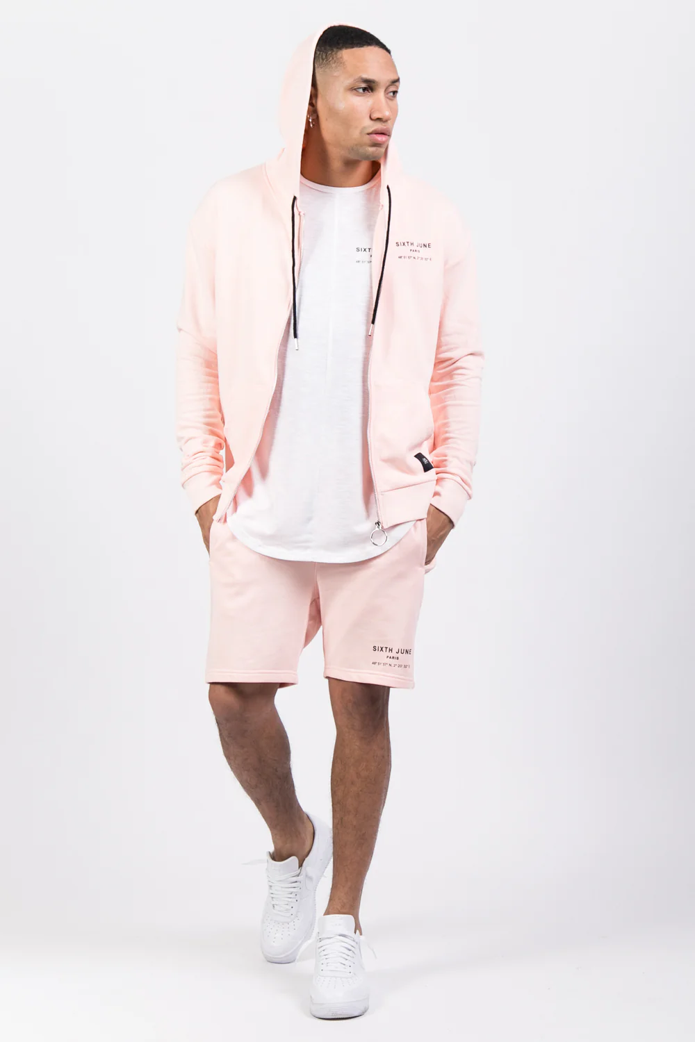 Sweat capuche Paris GPS zippé rose - Image 2