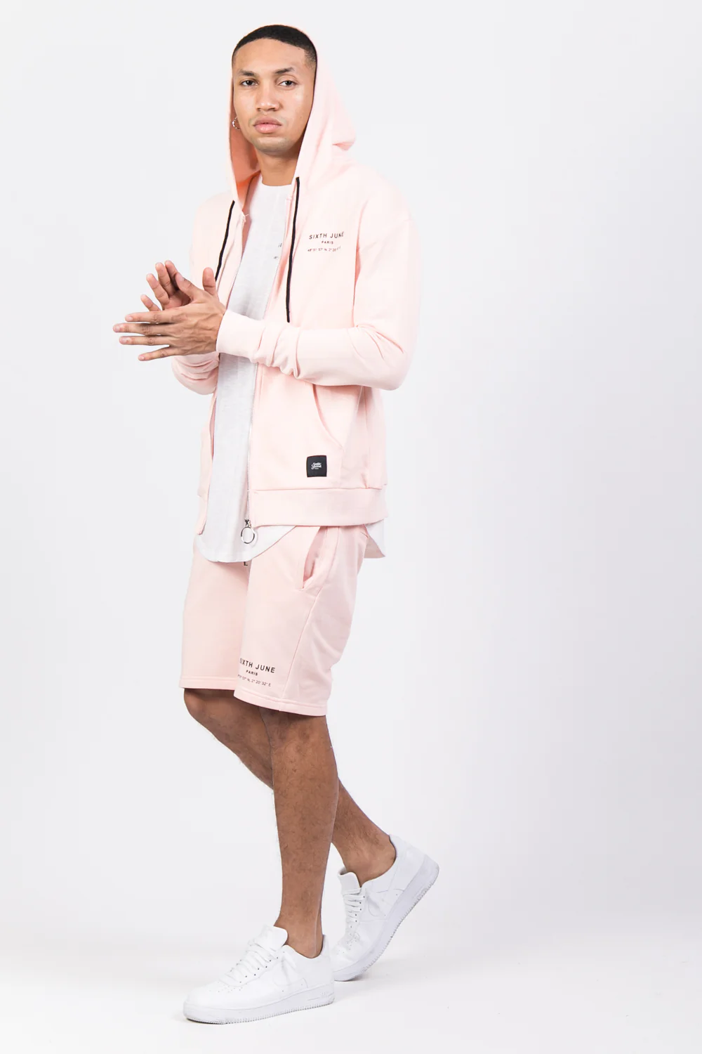 Sweat capuche Paris GPS zippé rose - Image 4