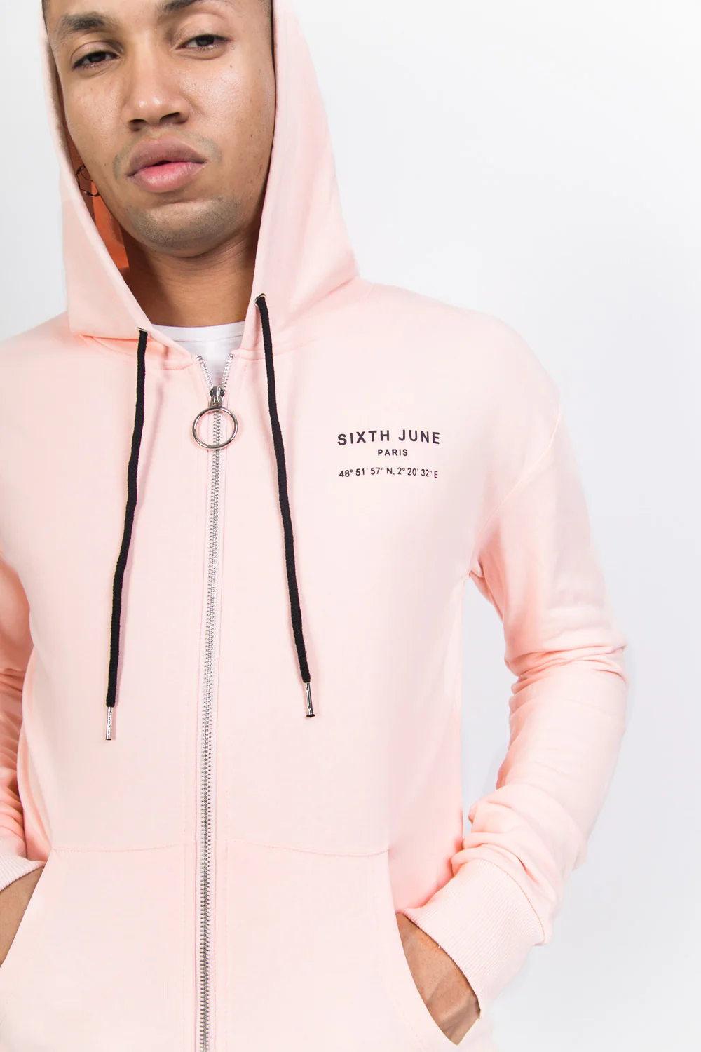 Sweat capuche Paris GPS zippé rose - Image 5