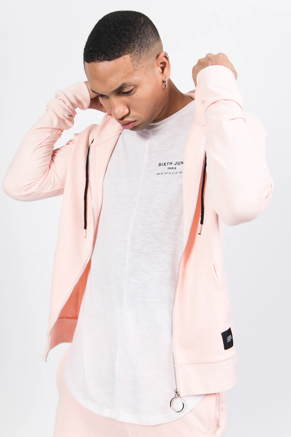 Sweat capuche Paris GPS zippé rose - Image 6