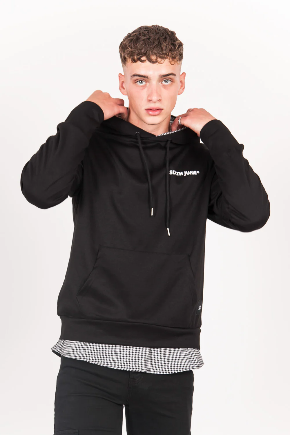 Sweat capuche pied-de-poule logo noir - Image 2