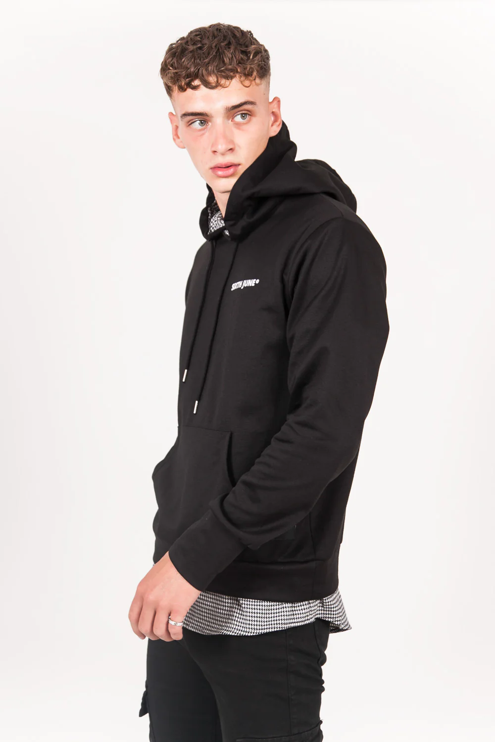 Sweat capuche pied-de-poule logo noir - Image 6