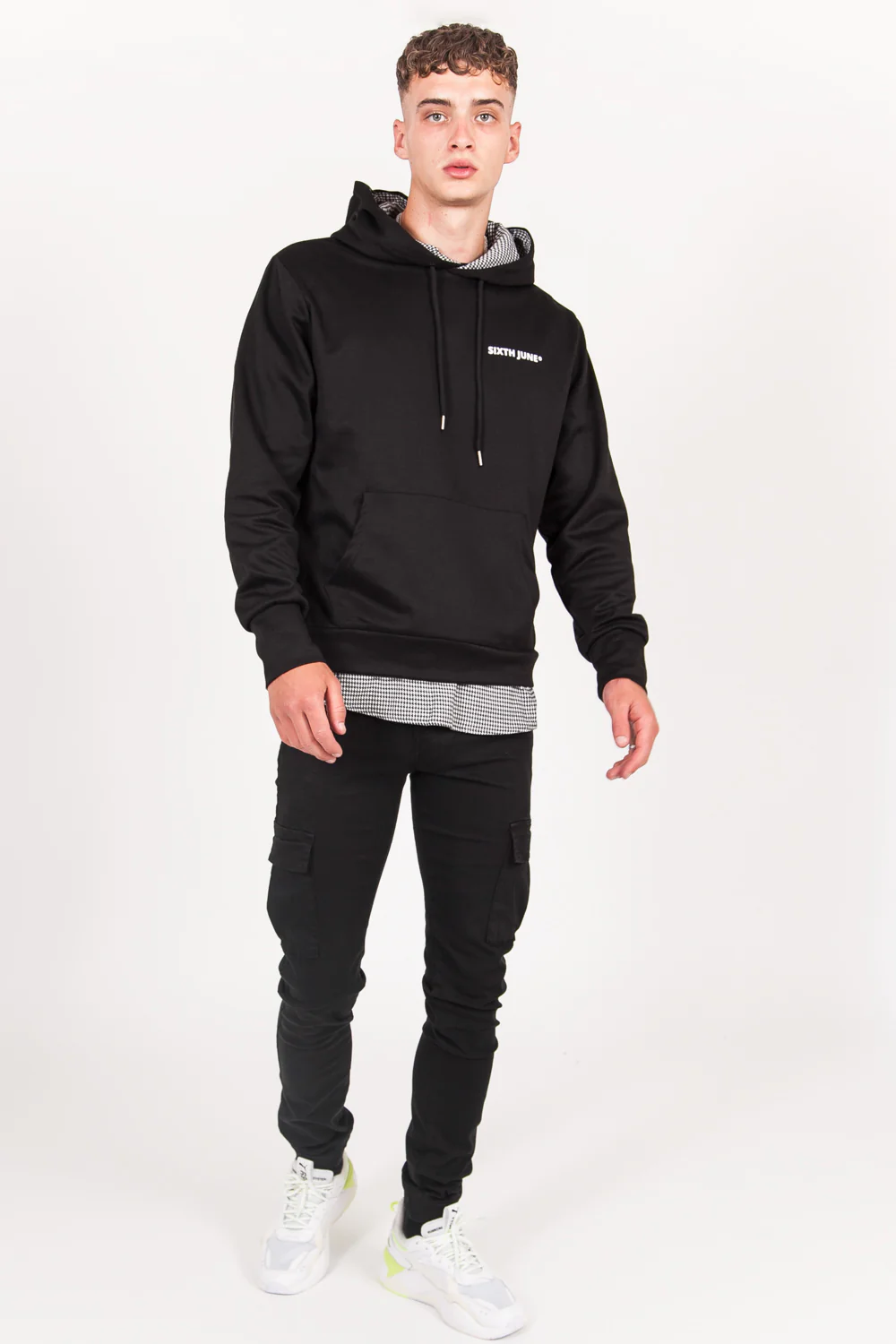 Sweat capuche pied-de-poule logo noir - Image 8