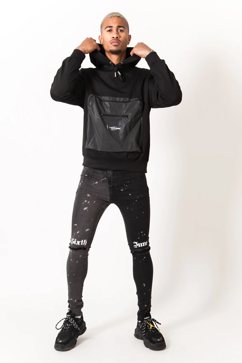 Sweat capuche poche réfléchissant noir - Image 7