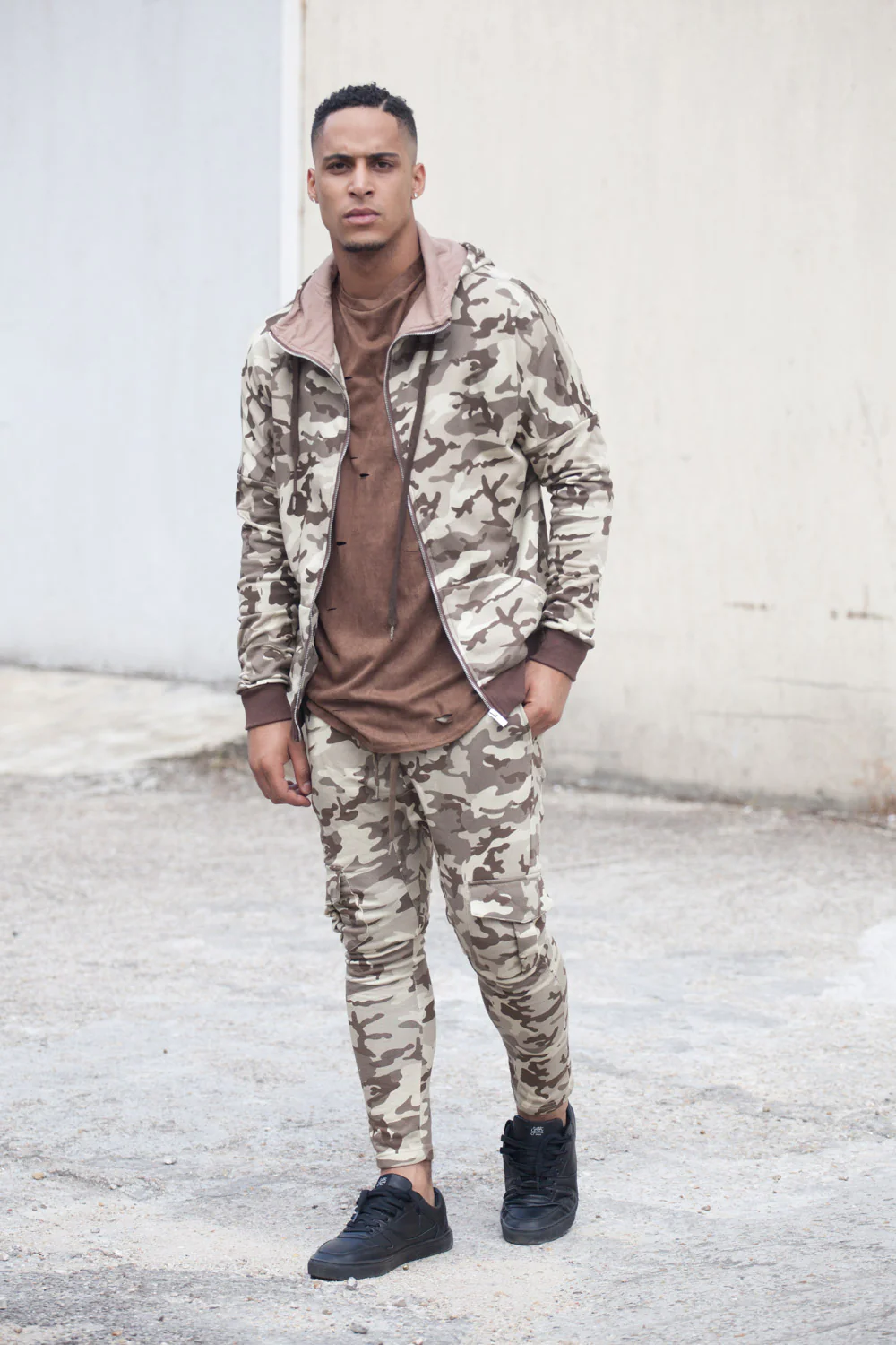 Sweat capuche zippé camouflage beige M2205VJA - Image 2