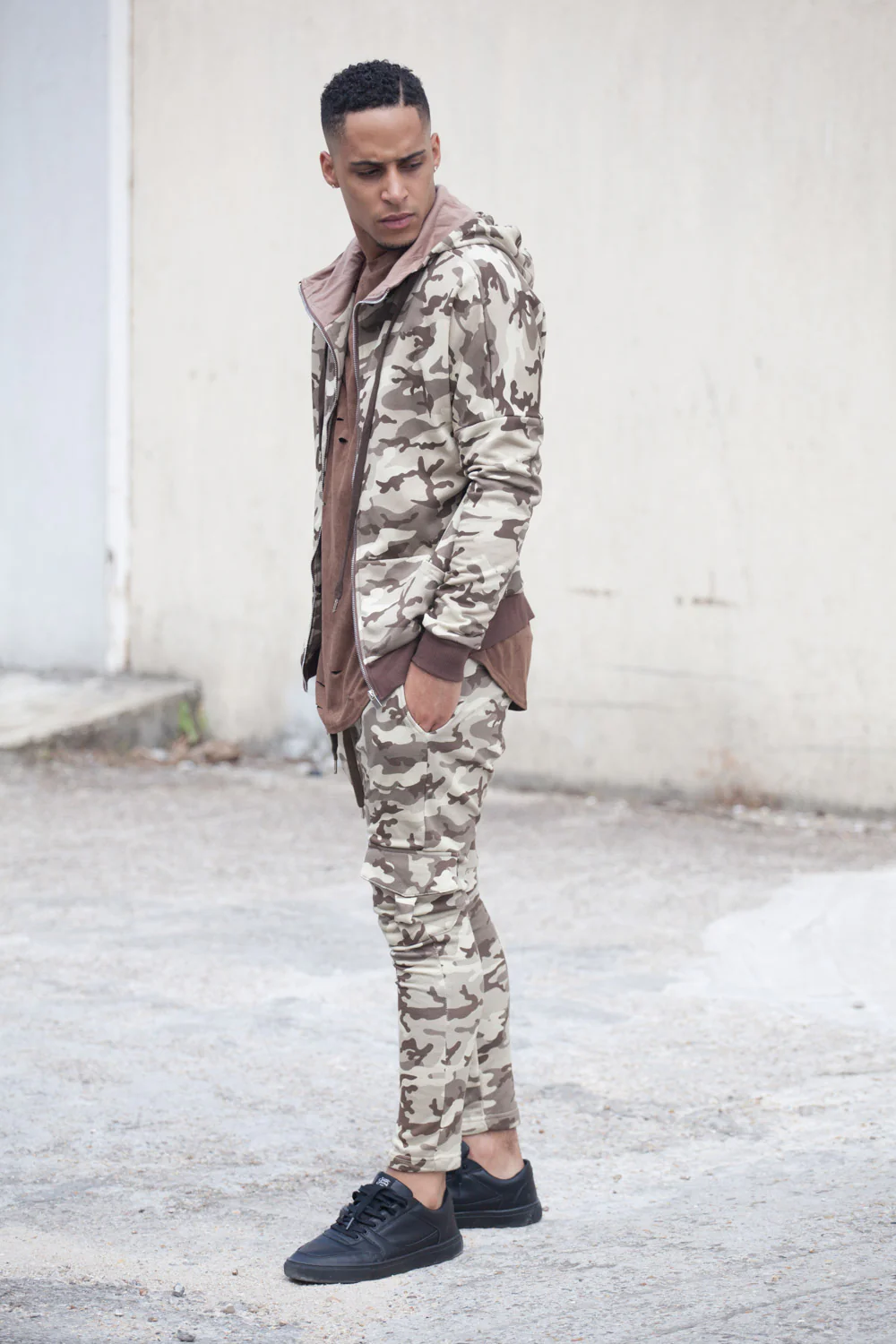 Sweat capuche zippé camouflage beige M2205VJA - Image 4