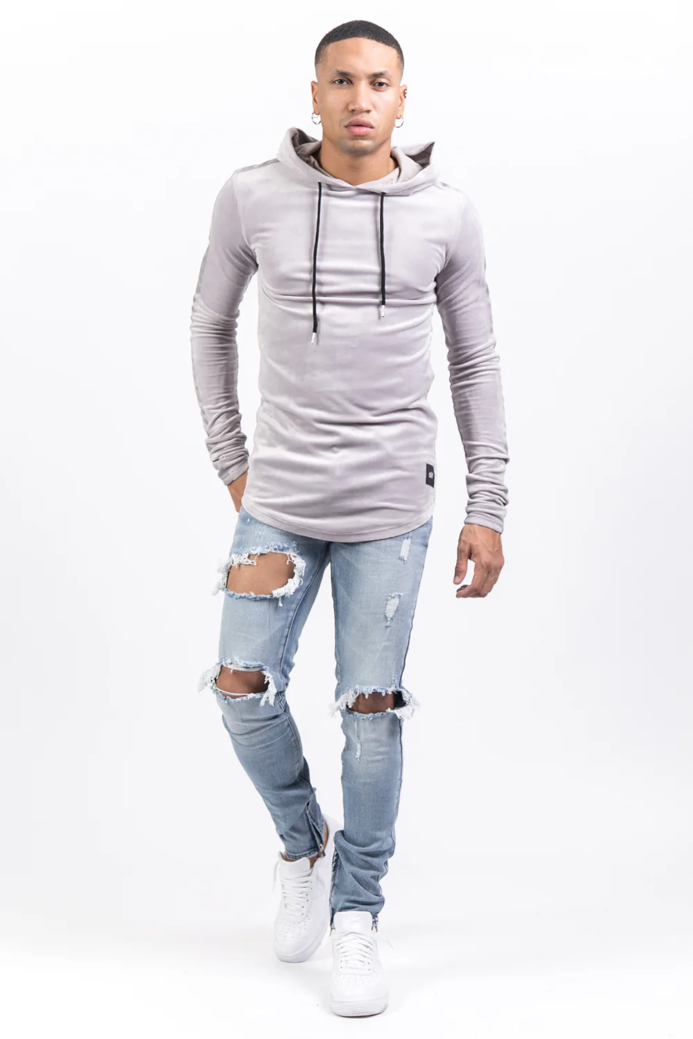 Sweat capuche velours gris - Image 2