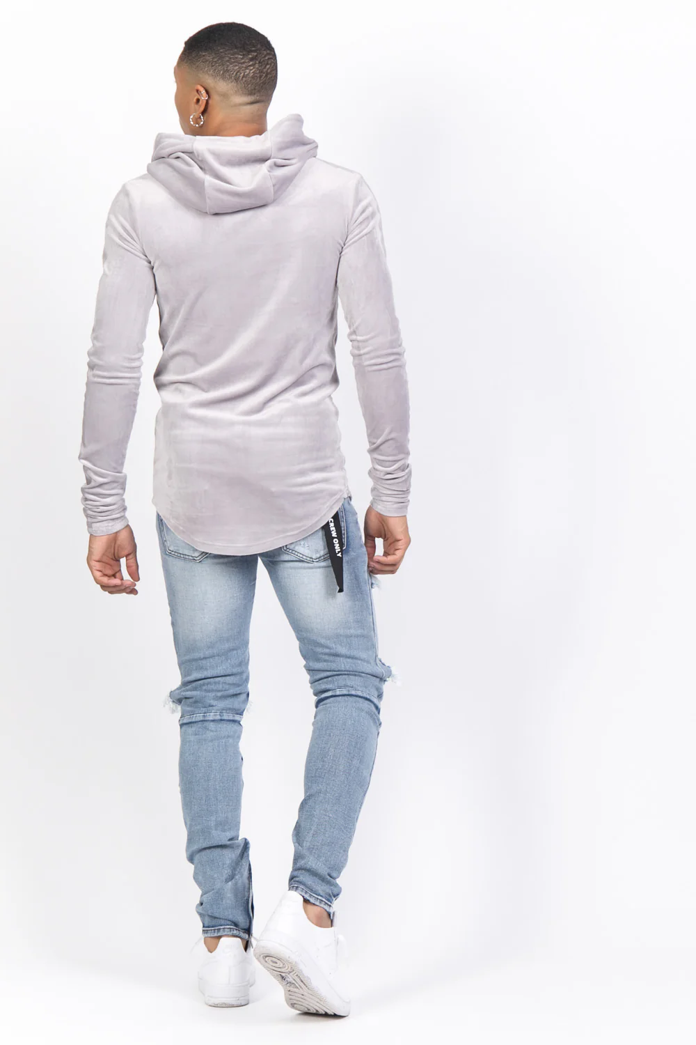 Sweat capuche velours gris - Image 3