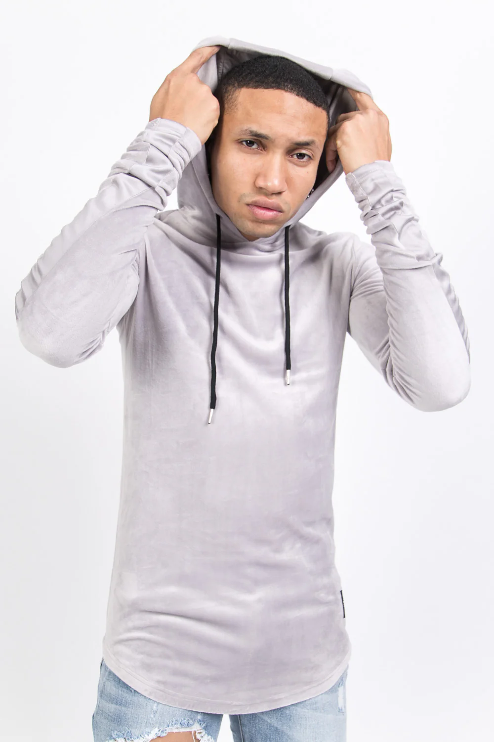 Sweat capuche velours gris - Image 5