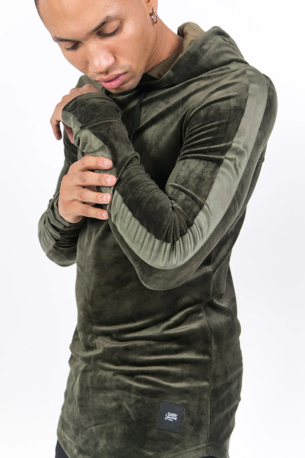 Sweat capuche velours kaki - Image 6