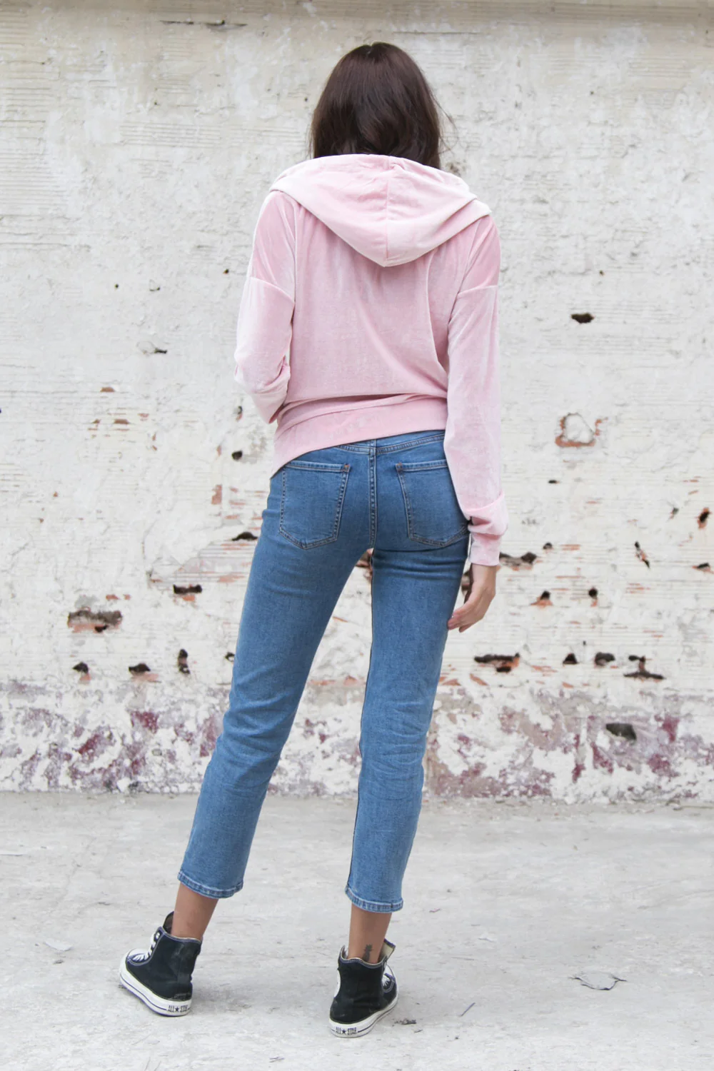 Sweat capuche velours zippé Sixth June rose - Image 3