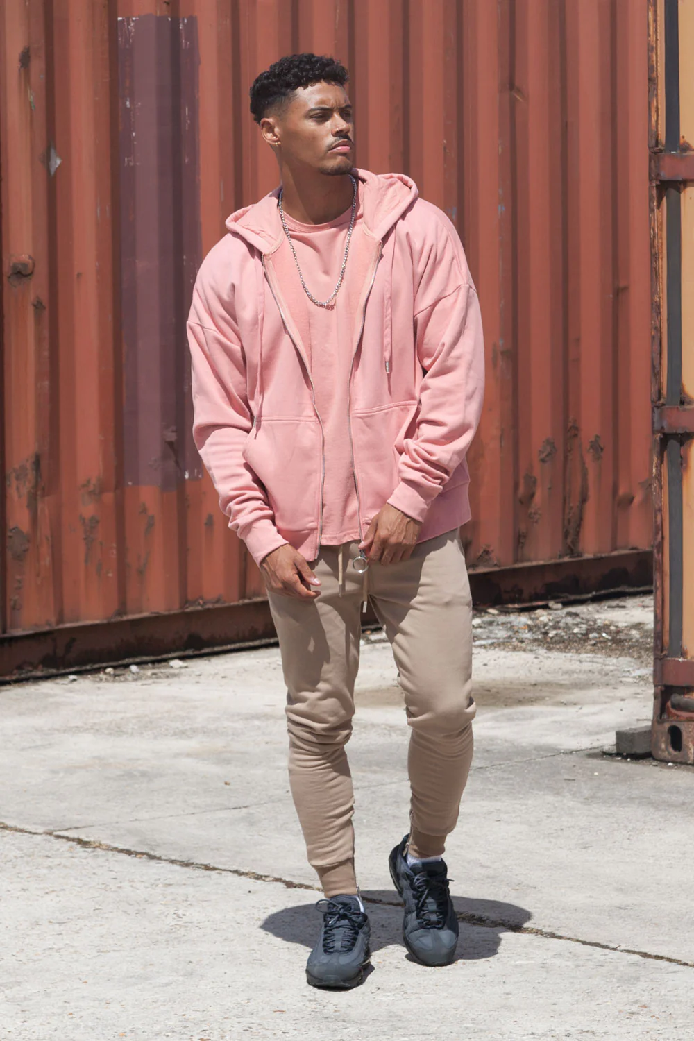 Sweat capuche zip épaules tombantes rose foncé - Image 2