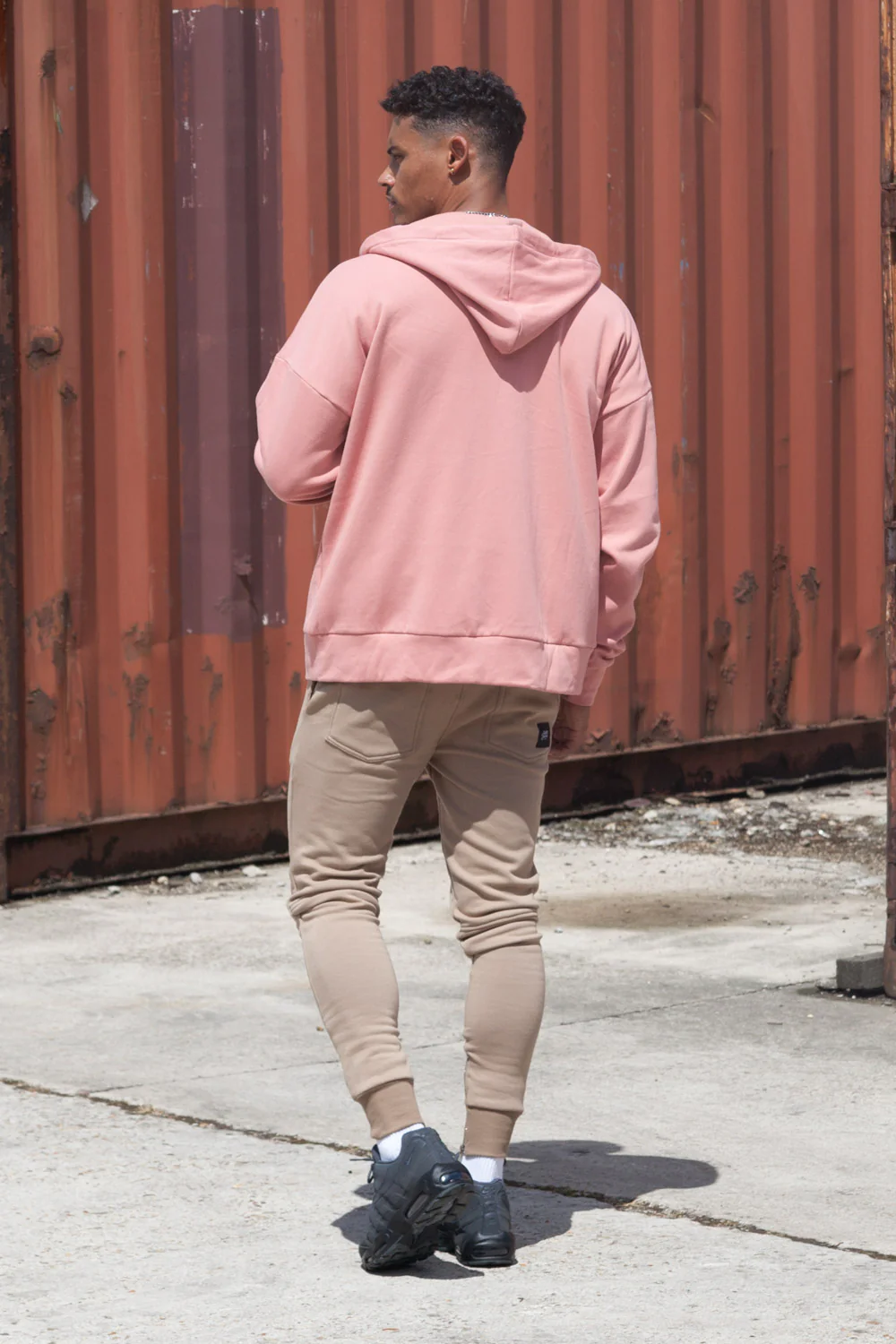 Sweat capuche zip épaules tombantes rose foncé - Image 5