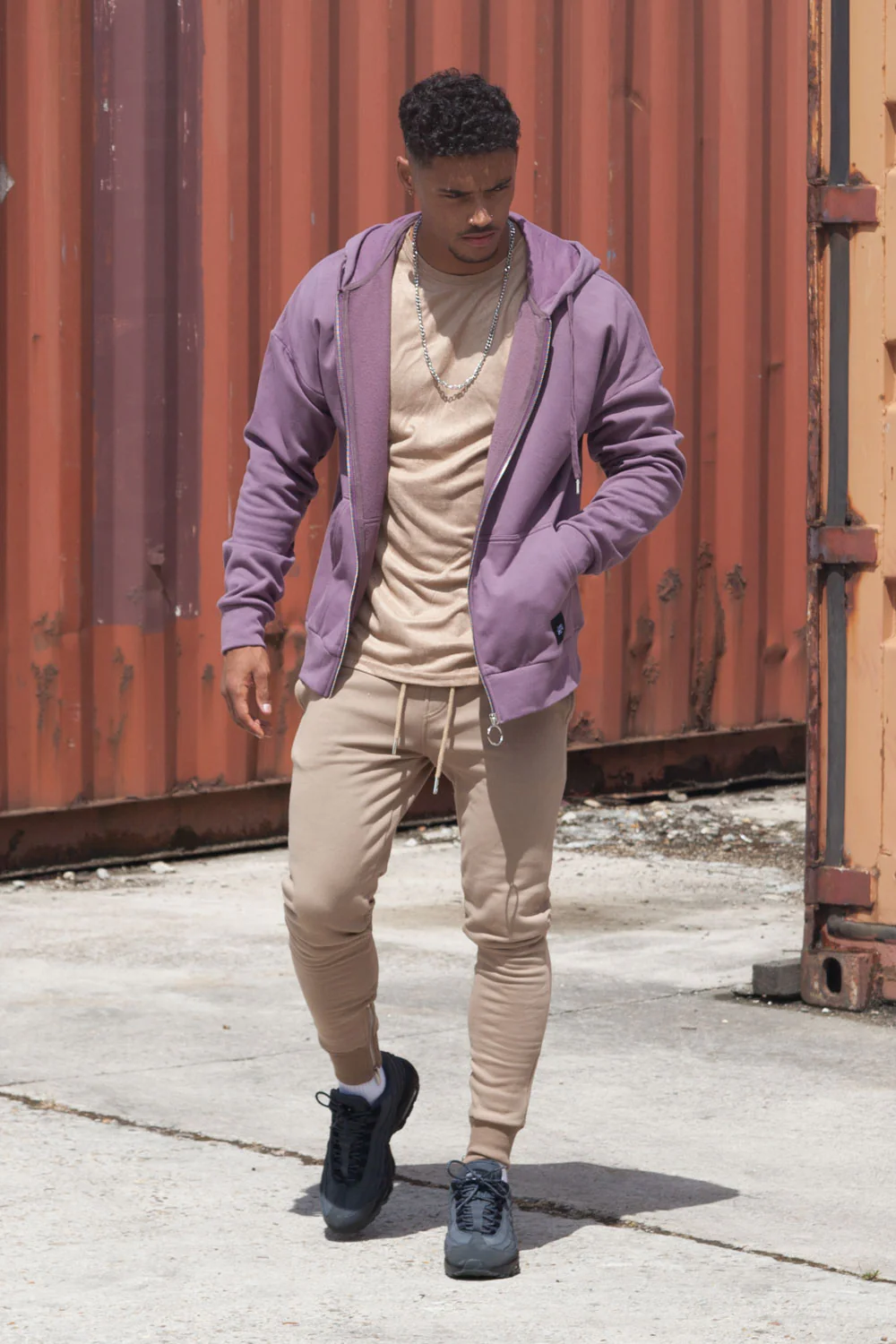 Sweat capuche zip épaules tombantes violet - Image 2