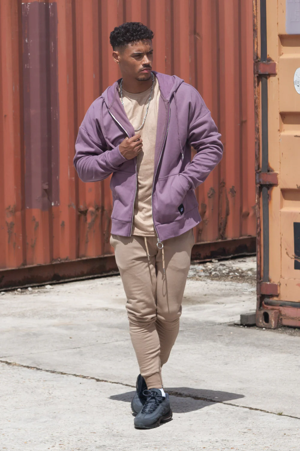 Sweat capuche zip épaules tombantes violet - Image 3