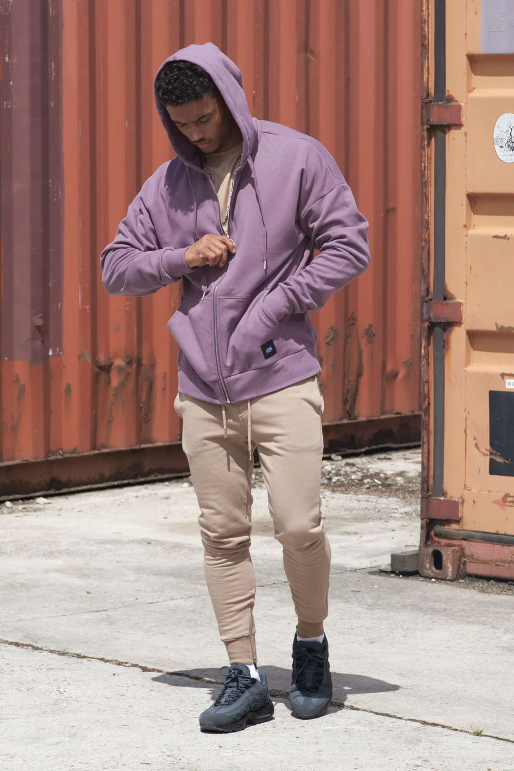 Sweat capuche zip épaules tombantes violet - Image 4