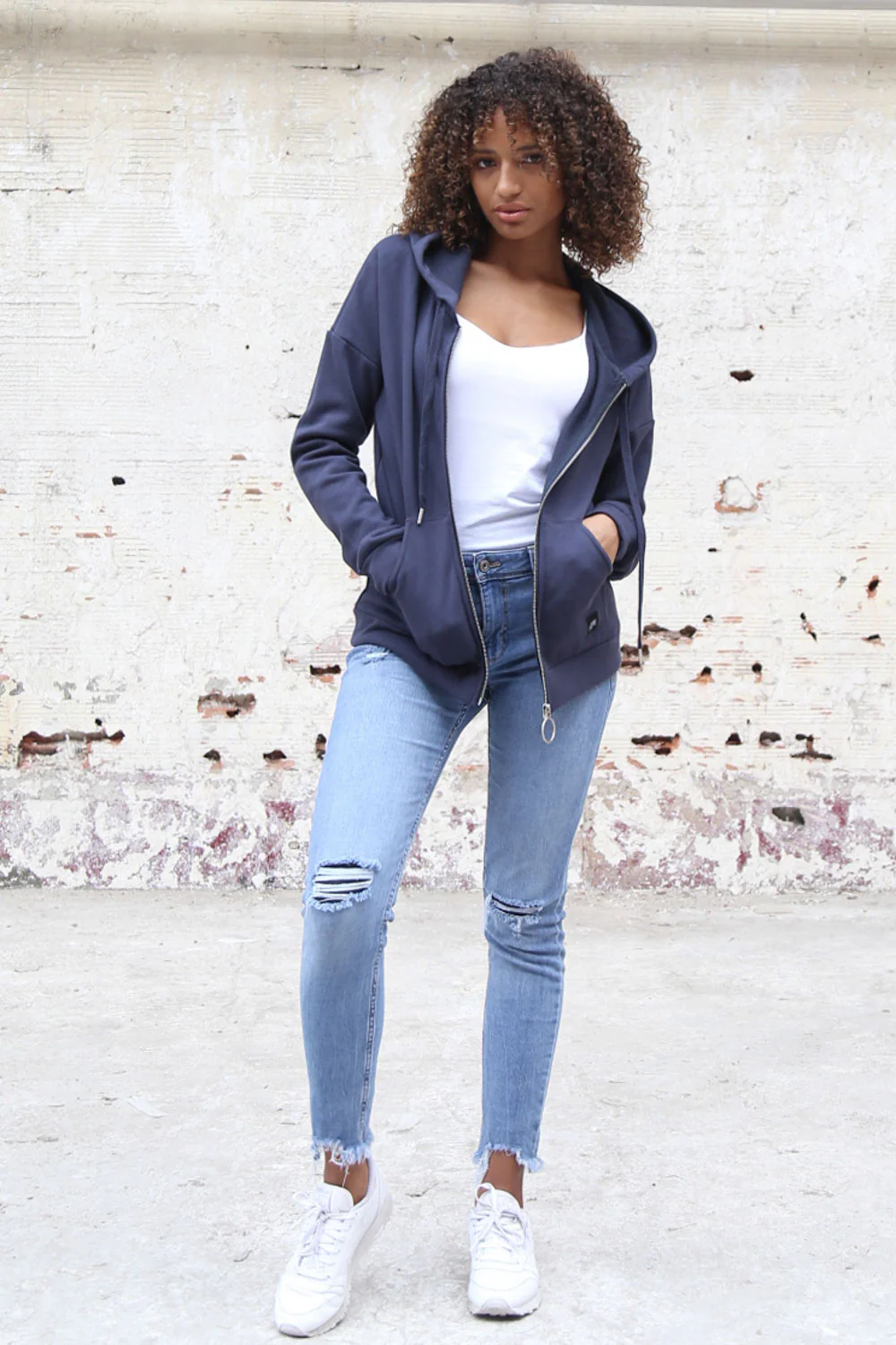 Sweat capuche classique zippé bleu foncé - Image 2