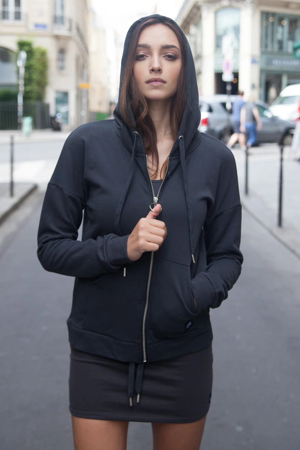 Sweat capuche classique zippé gris foncé - Image 3