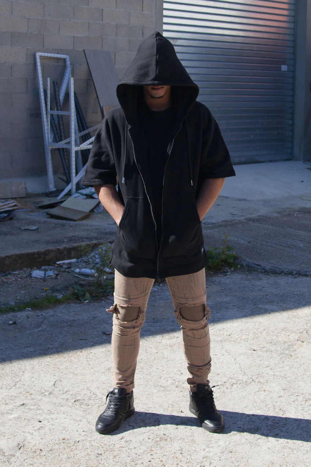 Sweat capuche zippé manches courtes noir M2255CJA - Image 3