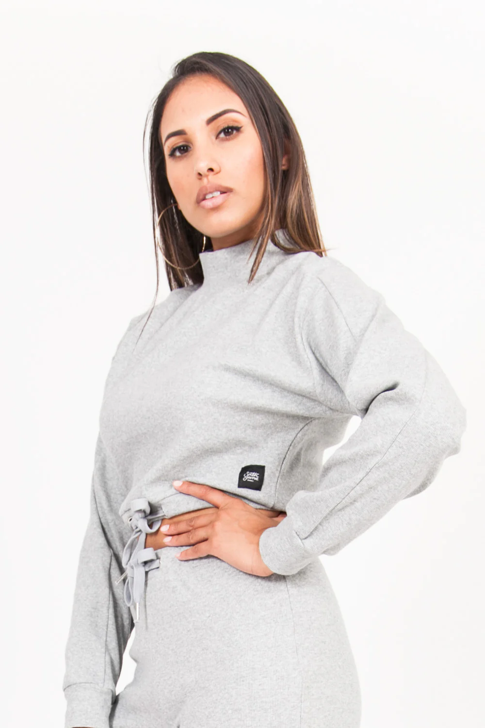 Pull cordon col montant gris - Image 4