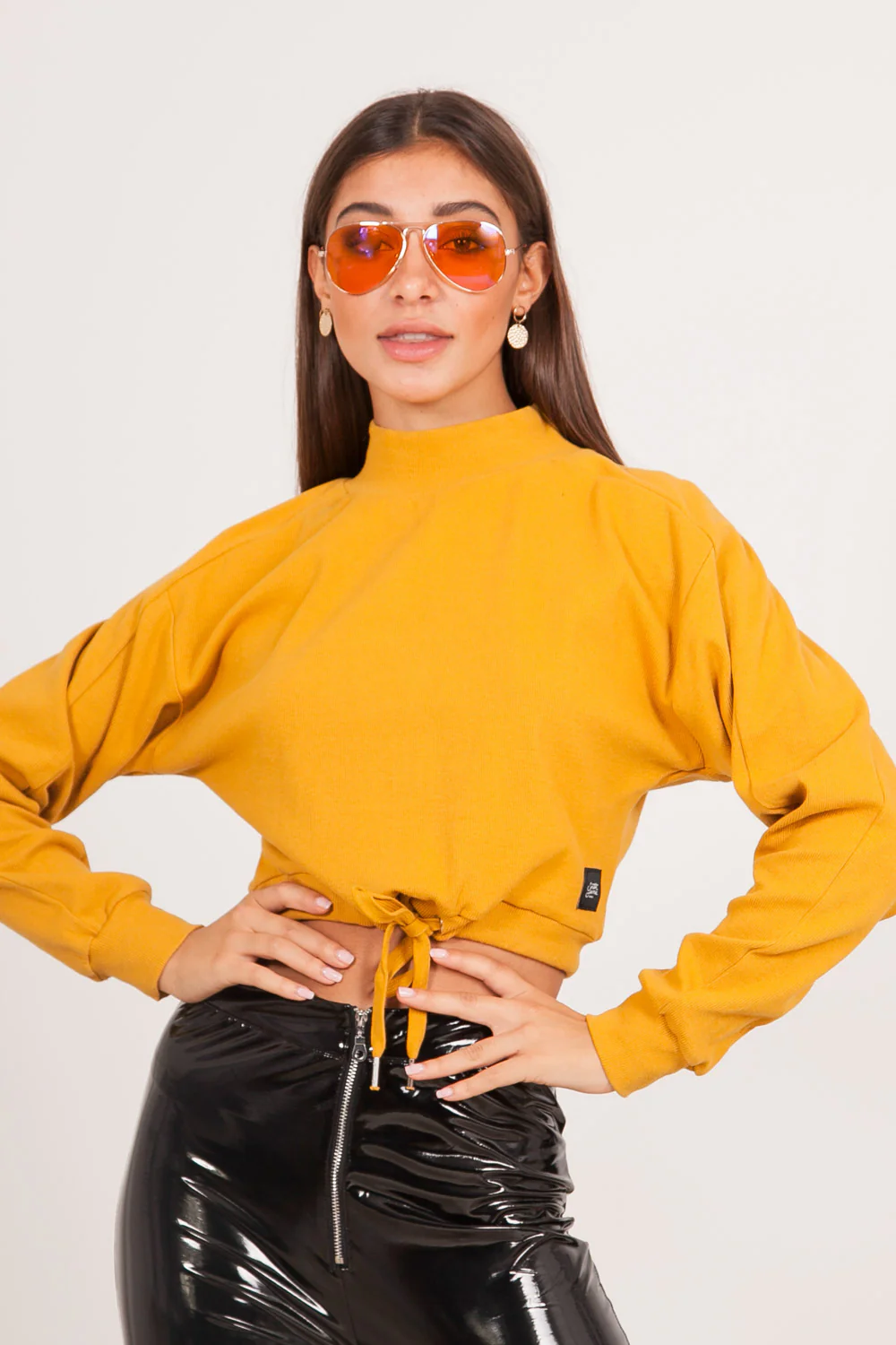 Pull cordon col montant moutarde - Image 4