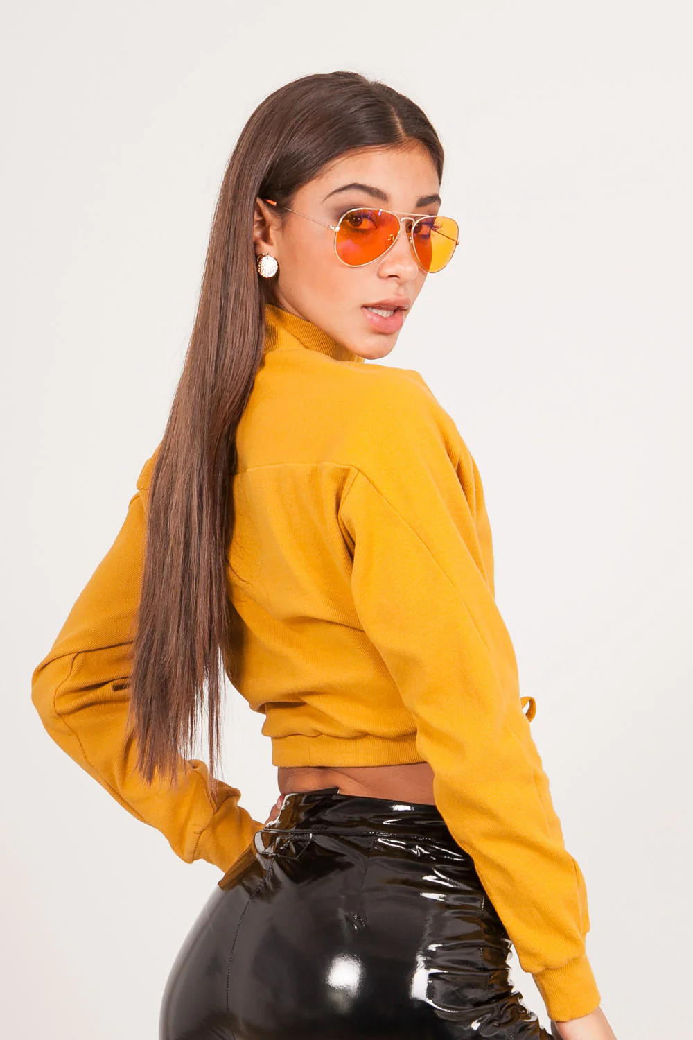 Pull cordon col montant moutarde - Image 6