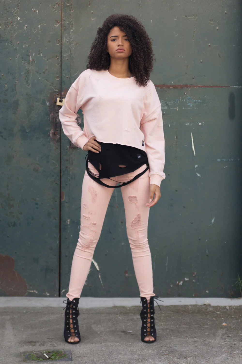 Sweat court oversize Femme destroy rose W2250VSW - Image 2