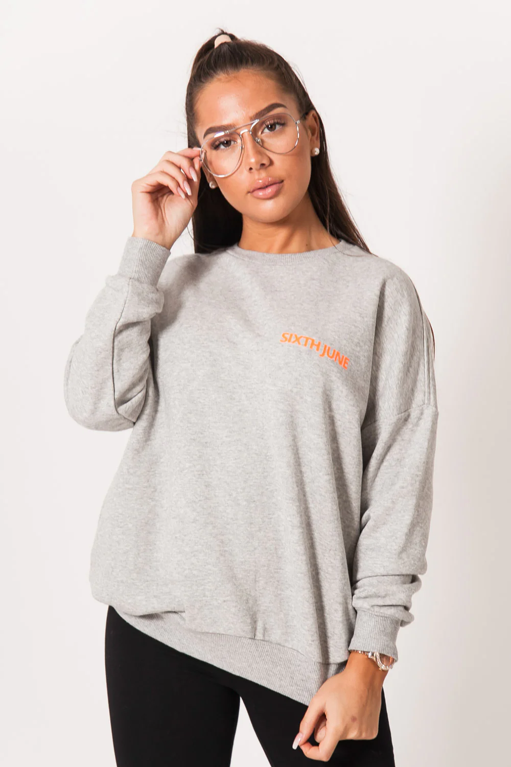 Sweat imprimé orange oversize gris - Image 2