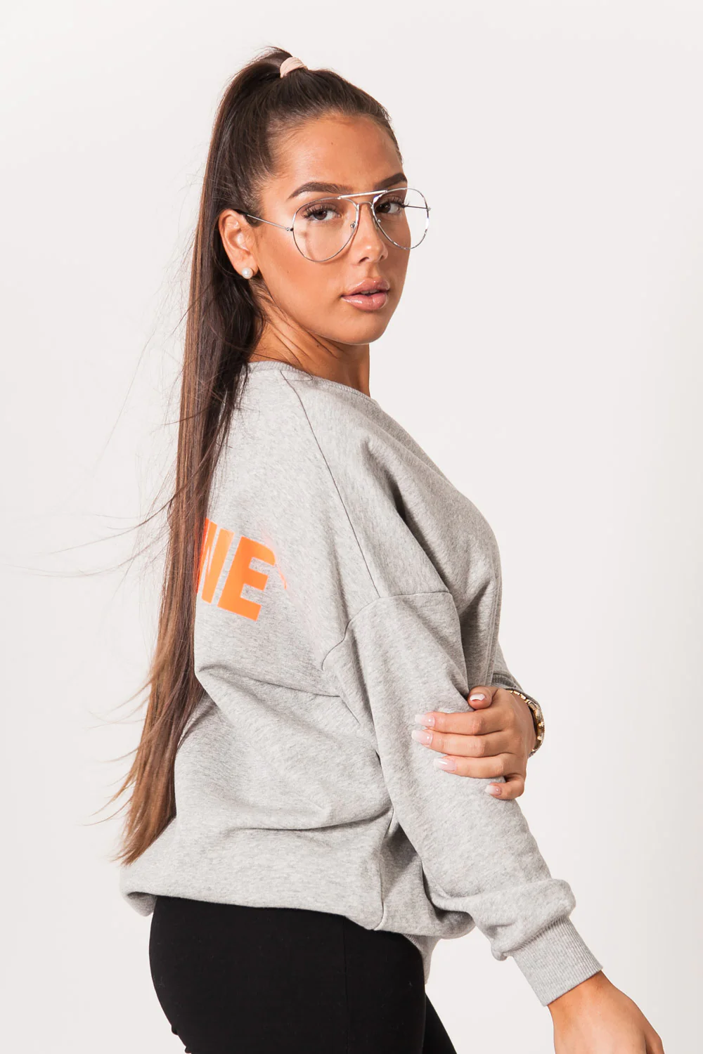 Sweat imprimé orange oversize gris - Image 4