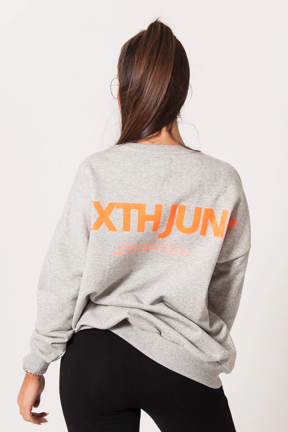 Sweat imprimé orange oversize gris - Image 5