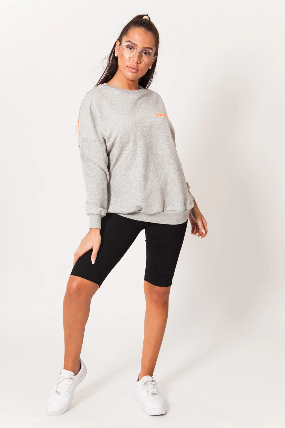 Sweat imprimé orange oversize gris - Image 6