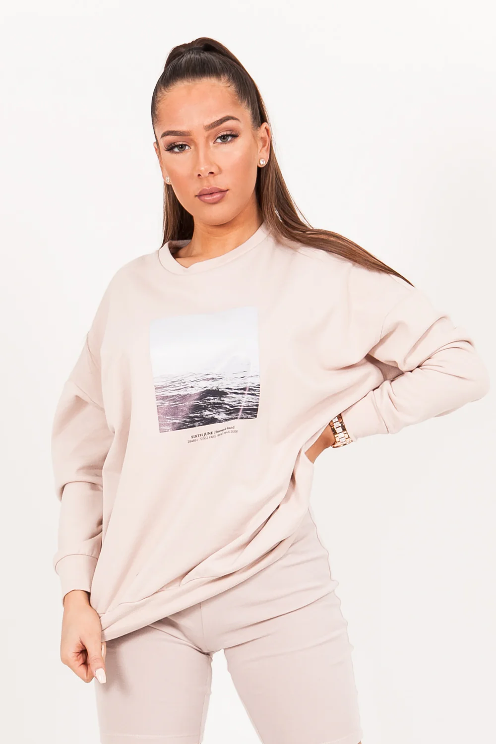 Sweat oversize imprimé océan beige - Image 2