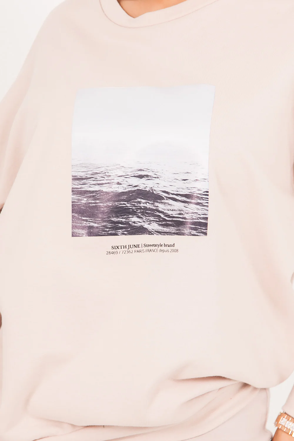 Sweat oversize imprimé océan beige - Image 3