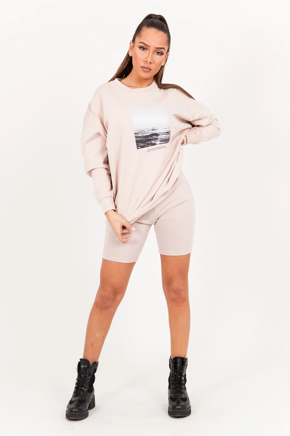 Sweat oversize imprimé océan beige - Image 5