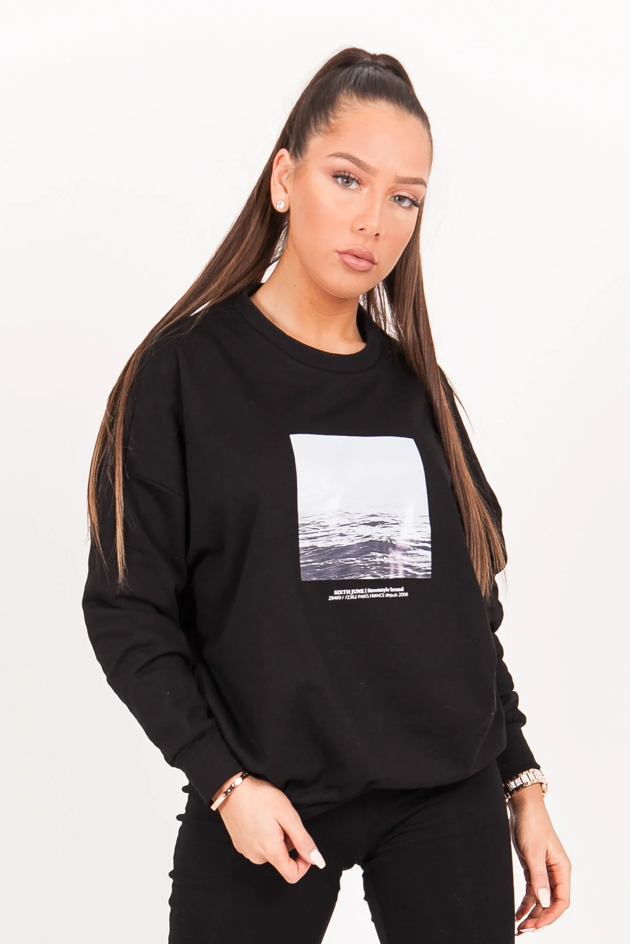 Sweat oversize imprimé océan noir - Image 2